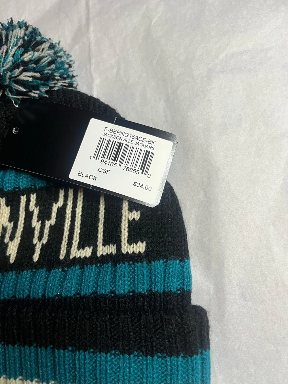 47 Jacksonville Jaguars Kids Knit Pom Beanie in Teal/Black/Cream